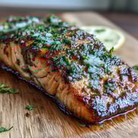 Herb roasted salmon with asparagus, fresh dill, and lemon slices on a baking sheet, ready for oven roasting.