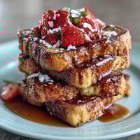 Spring Brunch Strawberry French Toast Bake with golden brioche, fresh strawberries, and almonds—ready to slice and serve warm.